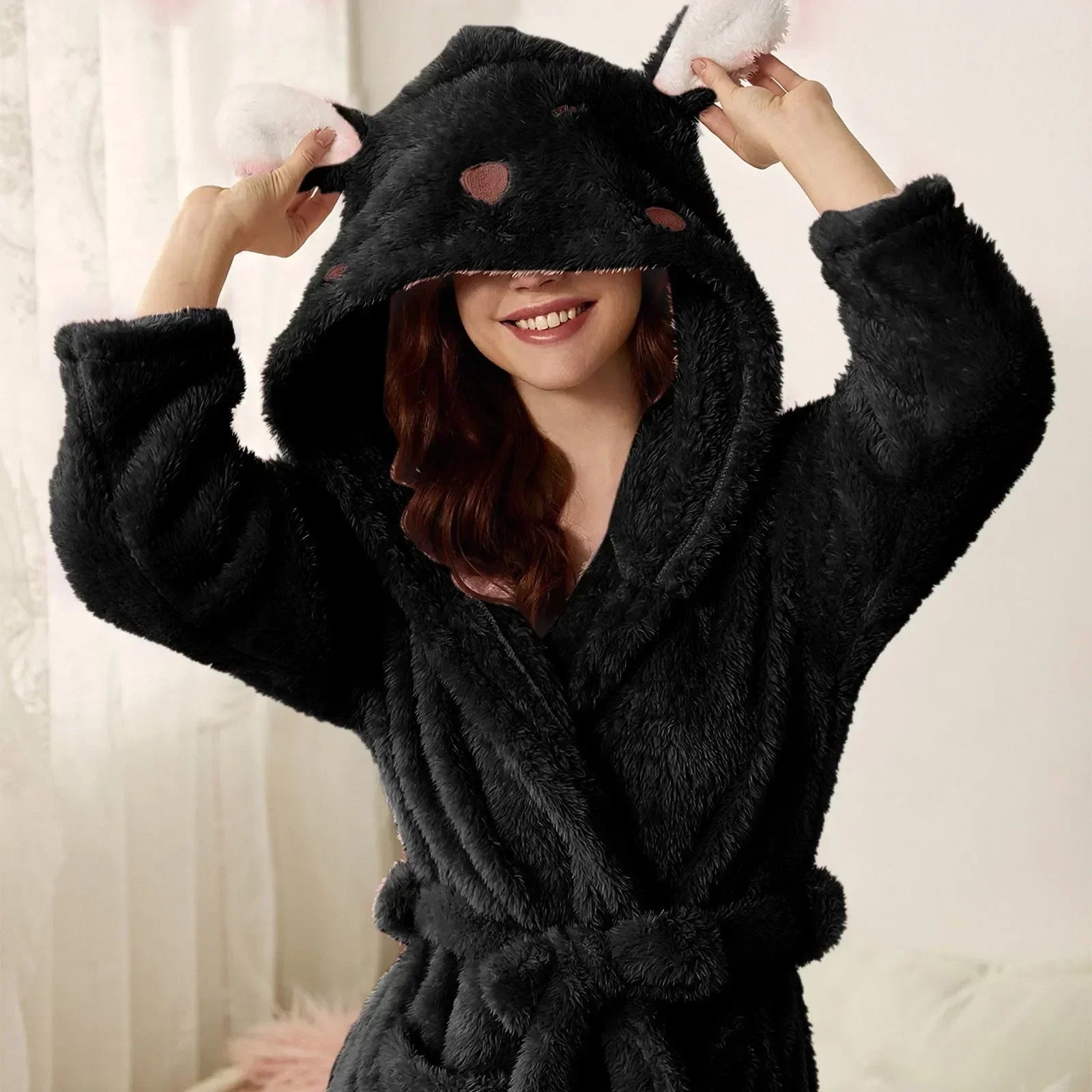 Flannel Bathrobe CuddleBunny | With Bunny Ears & Hood | Soft, Warm & Easy Care | For Cozy Hours at Home