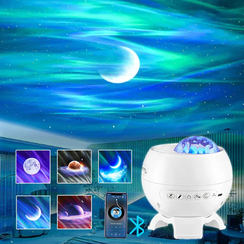 Auroria Northern Lights Projector | 3-in-1 Aurora, Stars & Moon | Bluetooth Speaker & White Noise | 360° Galaxy Night Light