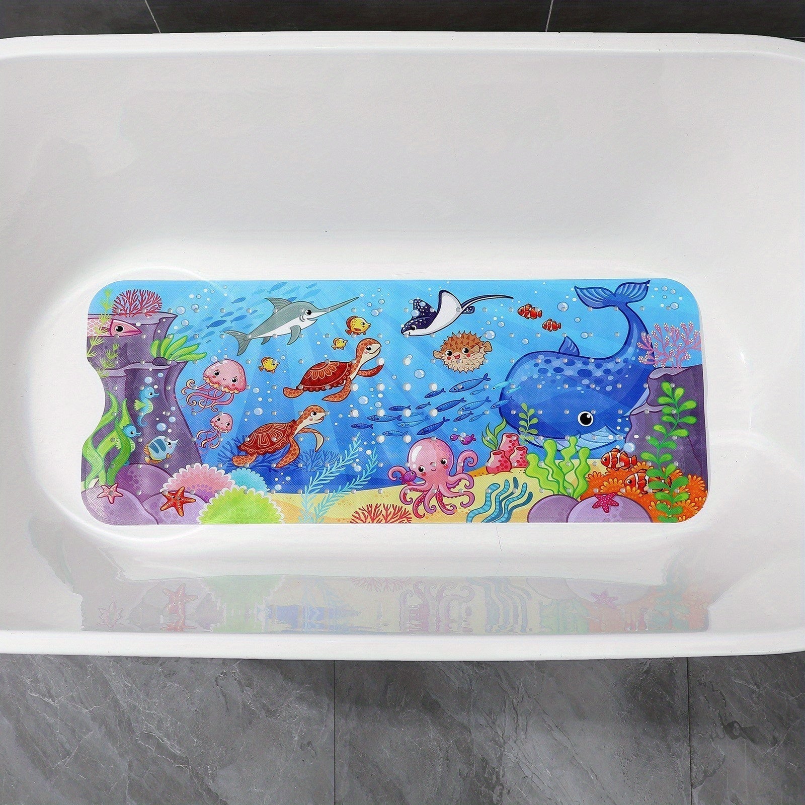 Anti-Slip Bathtub Mat AquaBuddy | Extra Long & Washable | With Sea Motif & Suction Cups | For Children's Bath