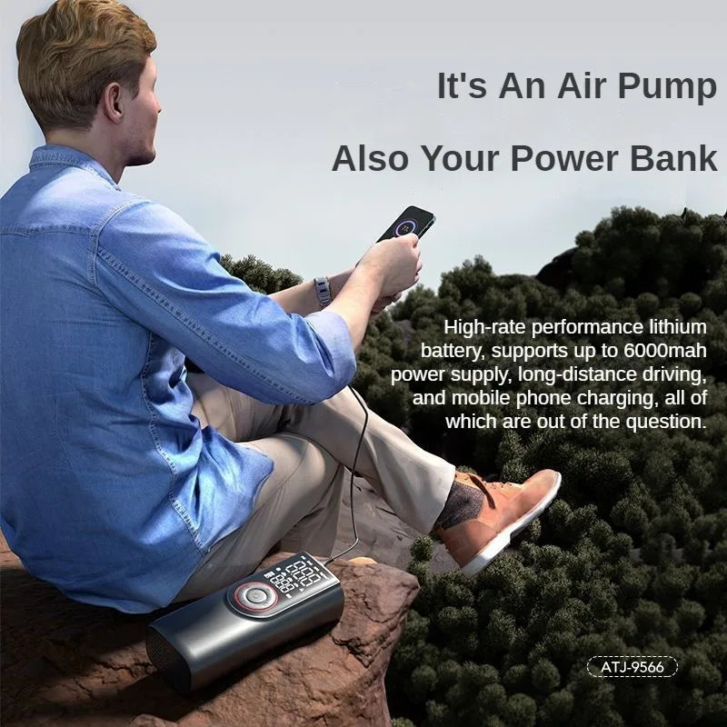 Digital Cordless Air Pump AirSure Pro | 150 PSI | 6000 mAh Power Bank | LED Light & Automatic Stop | For Car, Bicycle, Ball & More