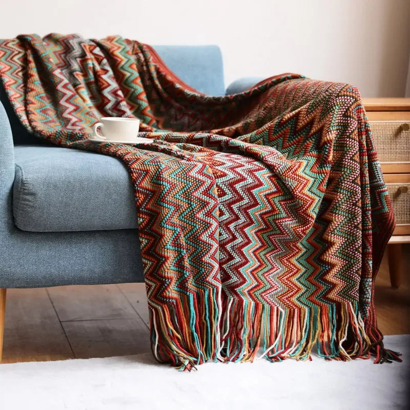 CasaLoom | Boho Throw with Tassels | Rust Red | Soft & Lightweight