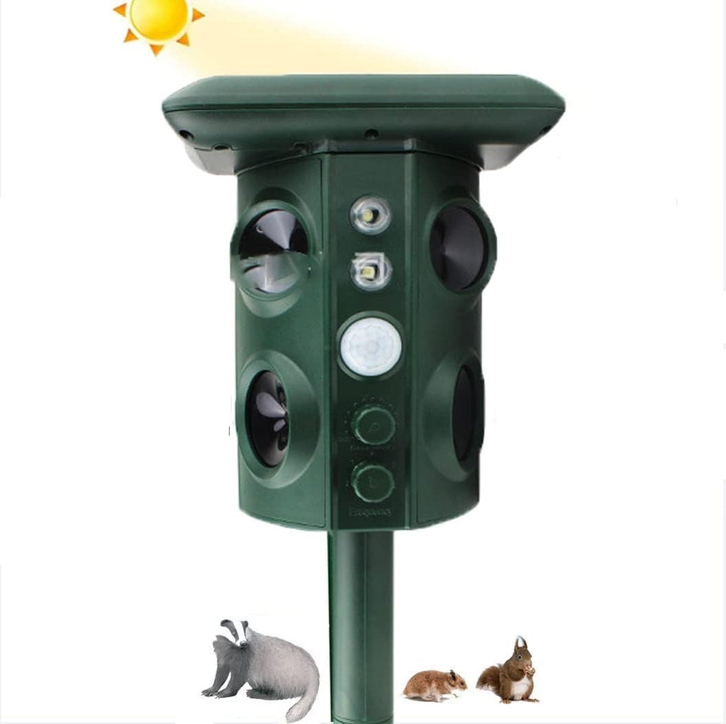 GuardiSonic | Solar Ultraschall-Tiervertreiber mit 4 Hörnern | Wasserdichter Schädlingsabwehrer | Wiederaufladbarer Vogel-, Nager- & Schlangenschutz