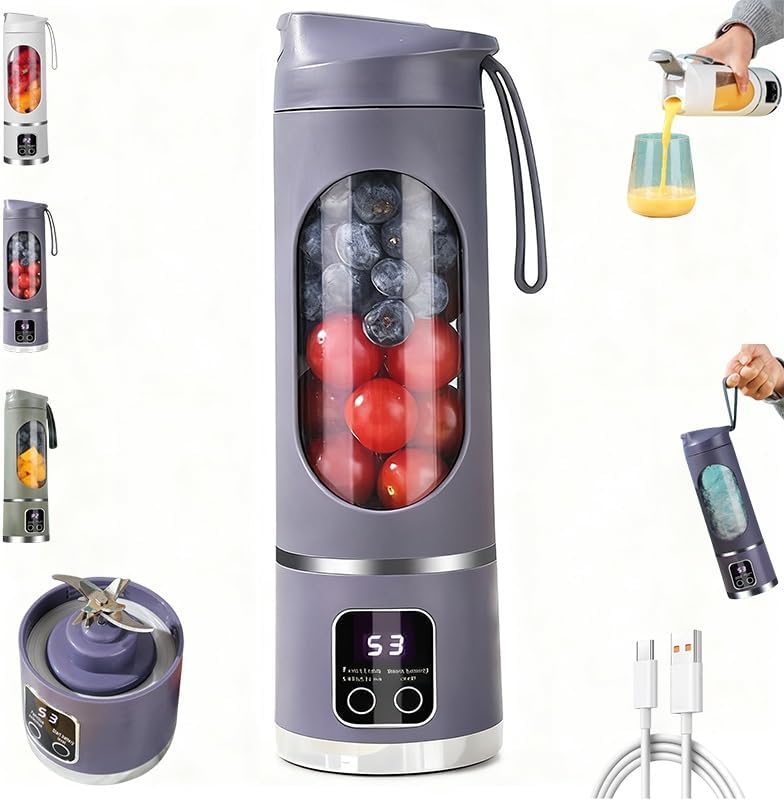 Fruvella Tragbarer Mini-Smoothie-Mixer | 450 ml | 10 Edelstahlklingen | USB wiederaufladbar | Eis- & Saftzerkleinerer