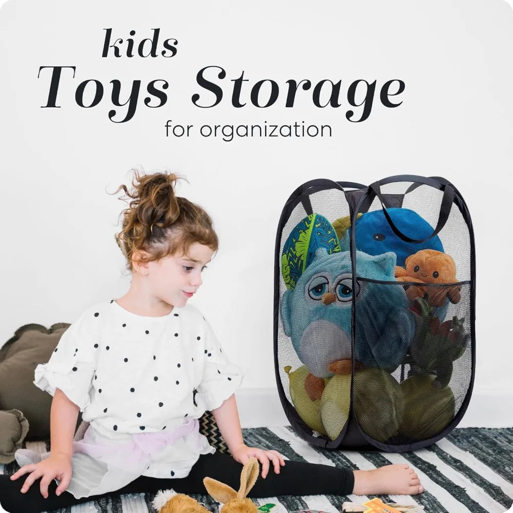 AirWash Large Laundry Basket | Foldable & Breathable | With Side Pocket & Carry Handles | For Home & Travel