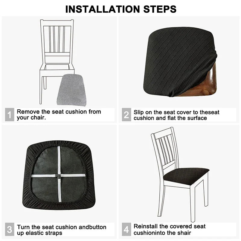 CasaLino | Waterproof Chair Seat Covers | Elastic & Washable | Checkered Design | 4 Variants | For Kitchen & Dining Room