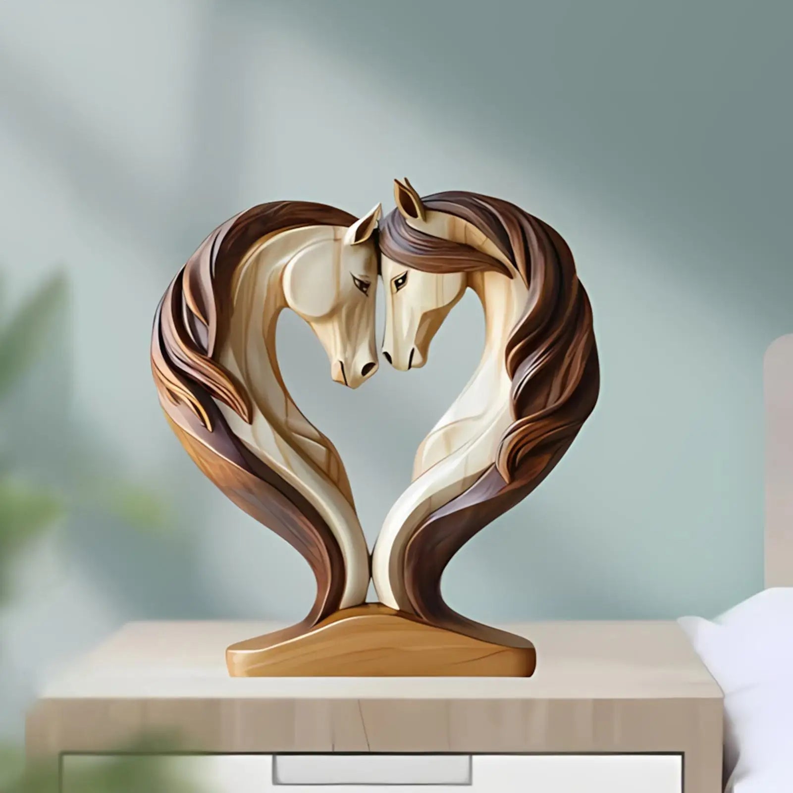 Equora Horse Sculpture | Wooden Horse Sculpture | 2D Design in Embrace Pose | Decoration for Living Room, Office & Children's Room