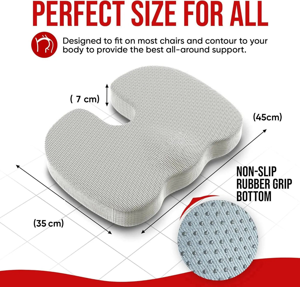 Ergonomic Seat Cushion | Memory Foam | Removable Cover | For Office, Study & Home