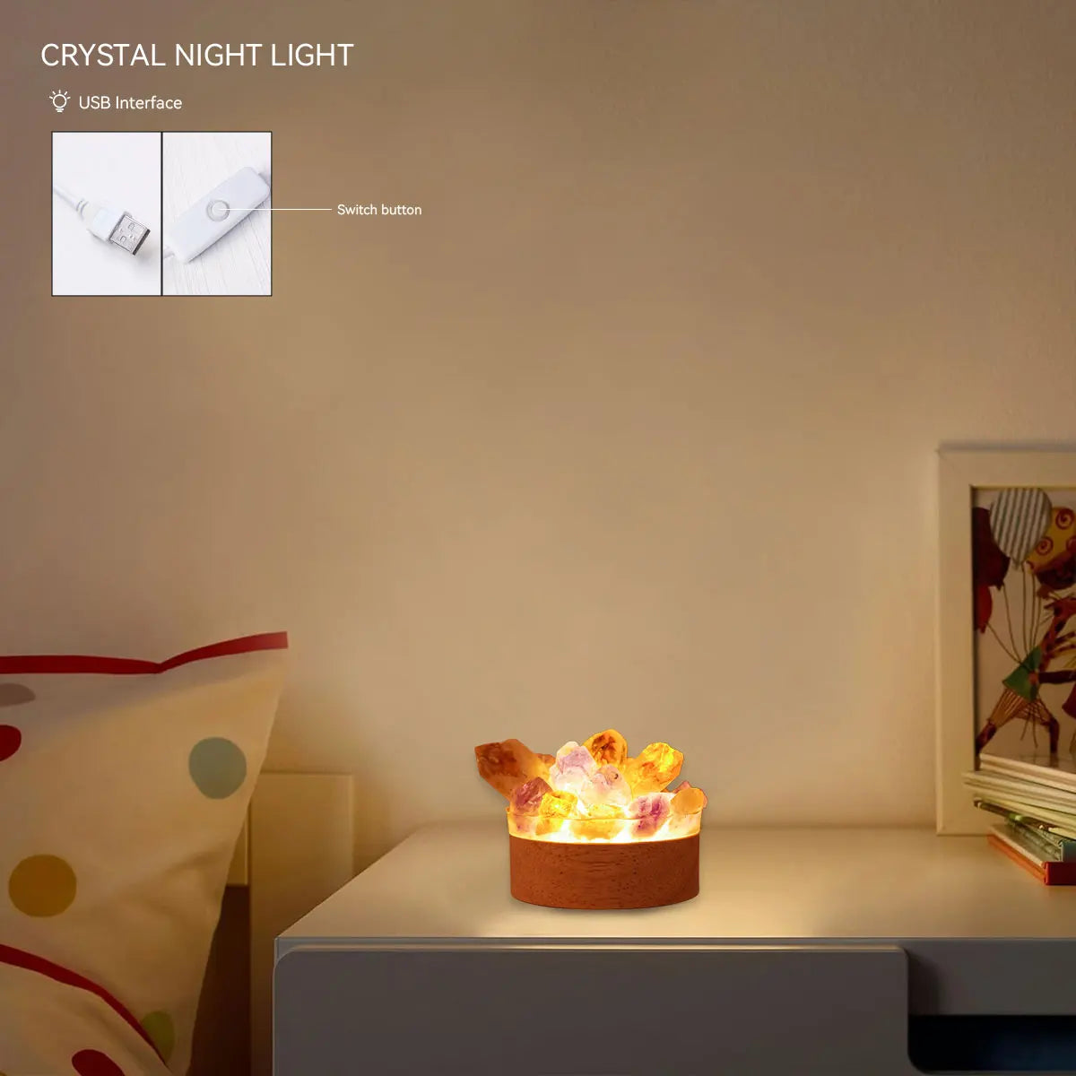 Crystal Lamp Natural Stone | Handmade | Feng Shui & Wellness Decor | 150–200 g