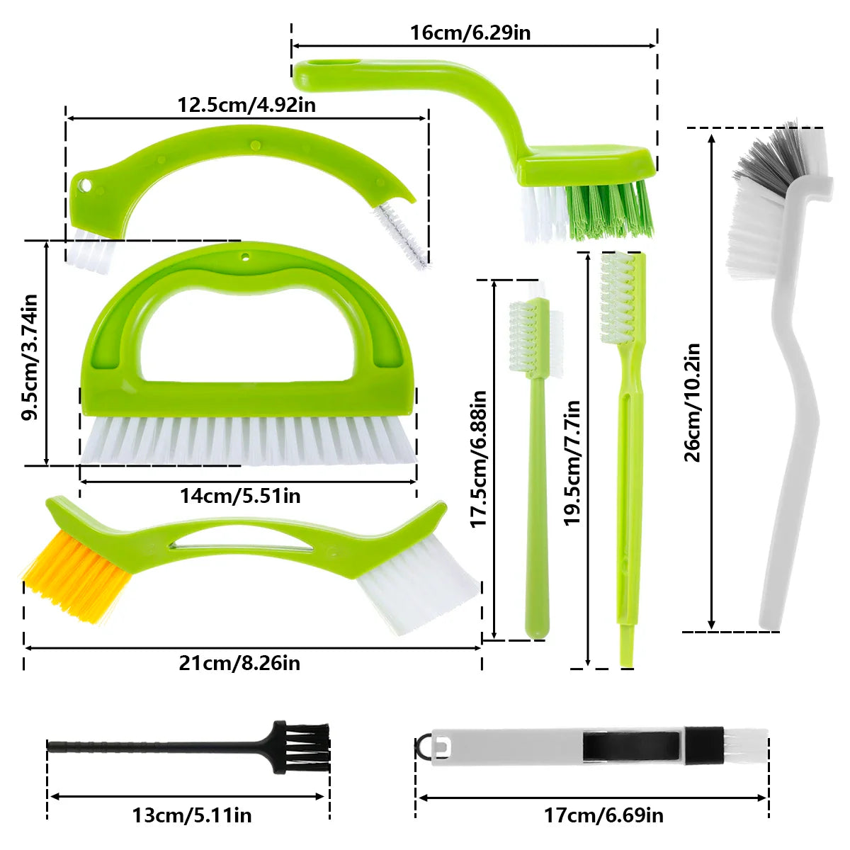 Fugenix Cleaning Brush Set | 9-Pack Joint & Groove Brushes | Ergonomic & Reusable | For Bathroom, Kitchen & Windows