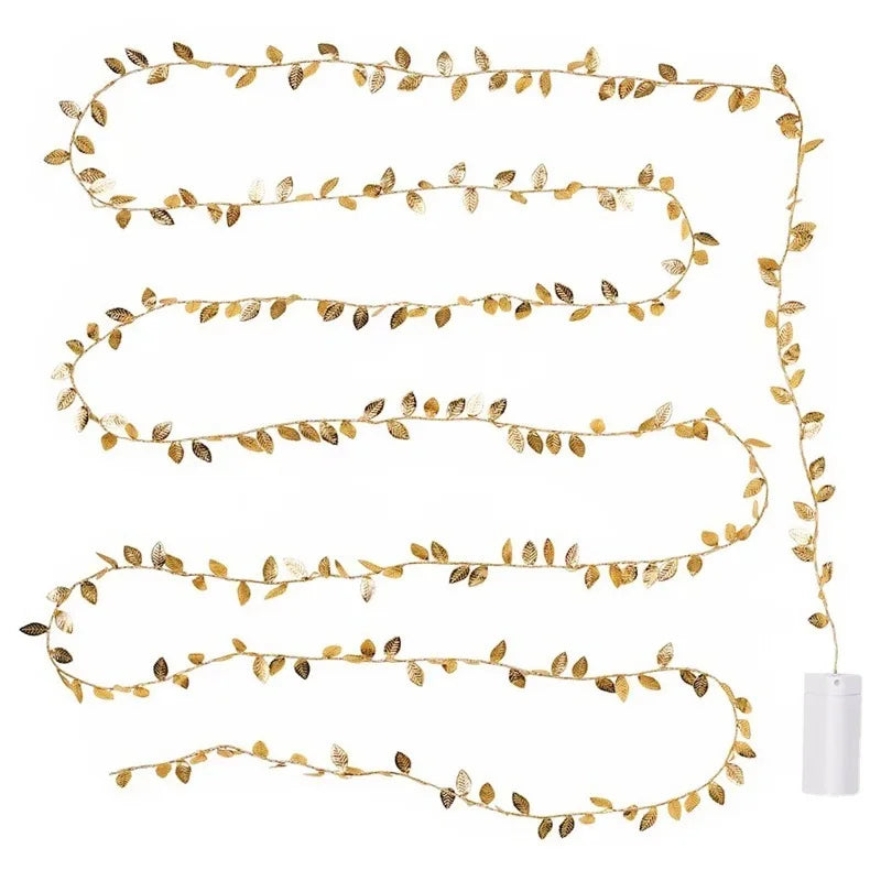 Aurellia | LED String Lights 2 m | 20 LEDs Golden Leaves | Warm White Light | Decorative Garland for Wedding, Party & Home