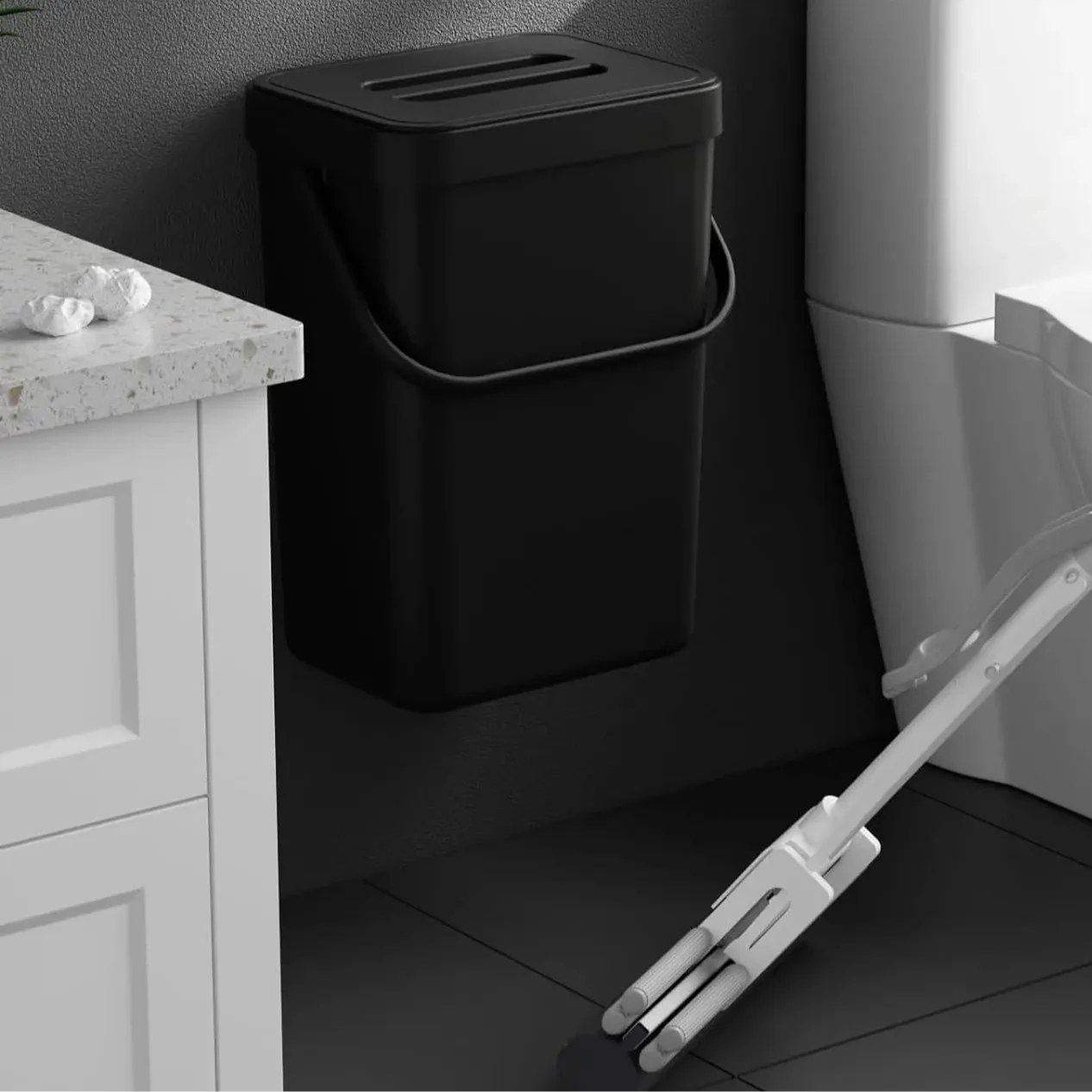 Binova Mini Trash Can | With Lid | Hanging & Wall Mount | Compact & Odor Blocking | For Kitchen, Bathroom & Office