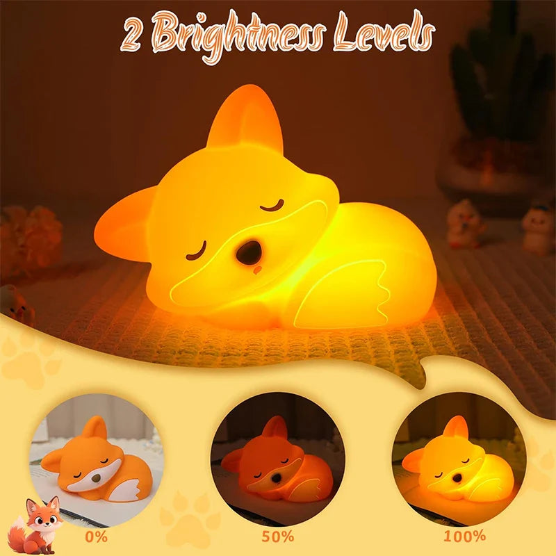 Fox Night Light Made of Silicone | Rechargeable, Dimmable & with Timer | Cute Gift Idea for Children & Adults