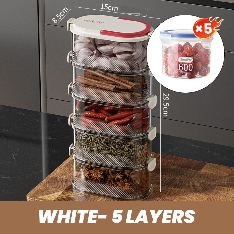 Gewürz-Aufbewahrungsbox mit Mehrfachfächern | Luftdichtes Design | Platzsparende Küchenorganisation