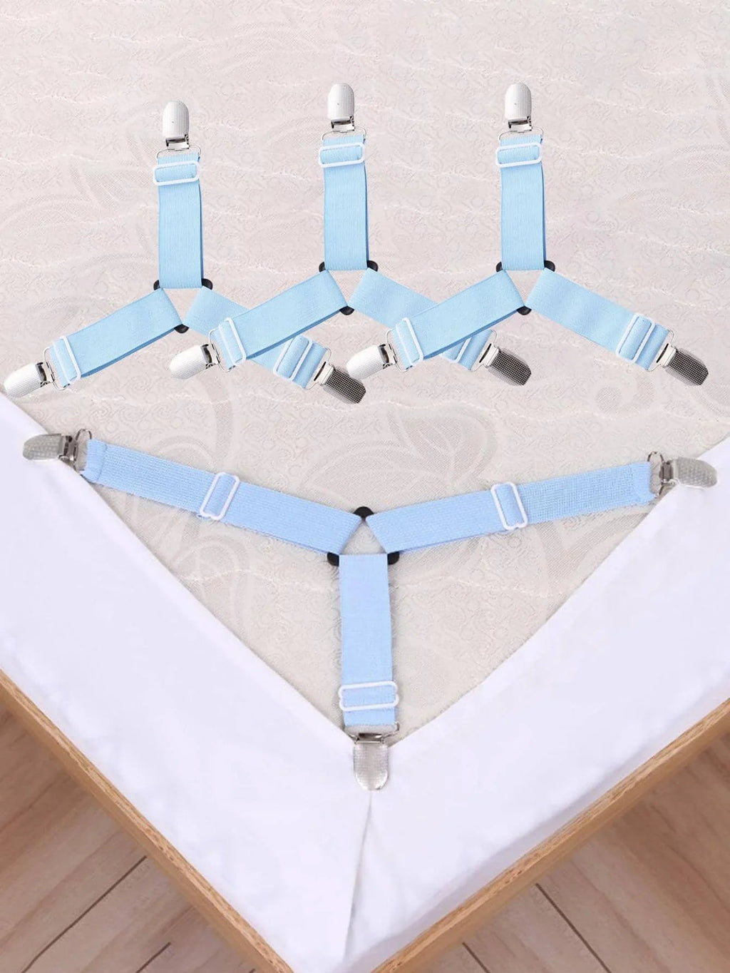 GRIPFIX Fitted Sheet Holder Set | 4-Pack Triangular Sheet Tensioners | Adjustable & Non-Slip – For Mattresses, Tablecloths & Covers
