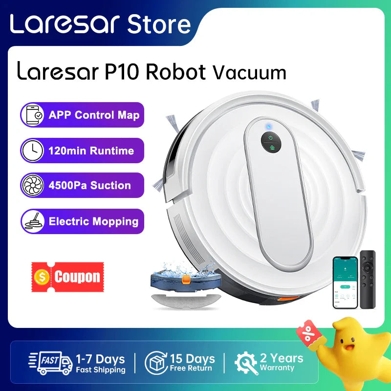 Cleanovo P10 Robot Vacuum Cleaner with Mopping Function | 4500Pa Powerful Suction | App Control & Gyroscope Navigation | For Carpets & Hard Floors