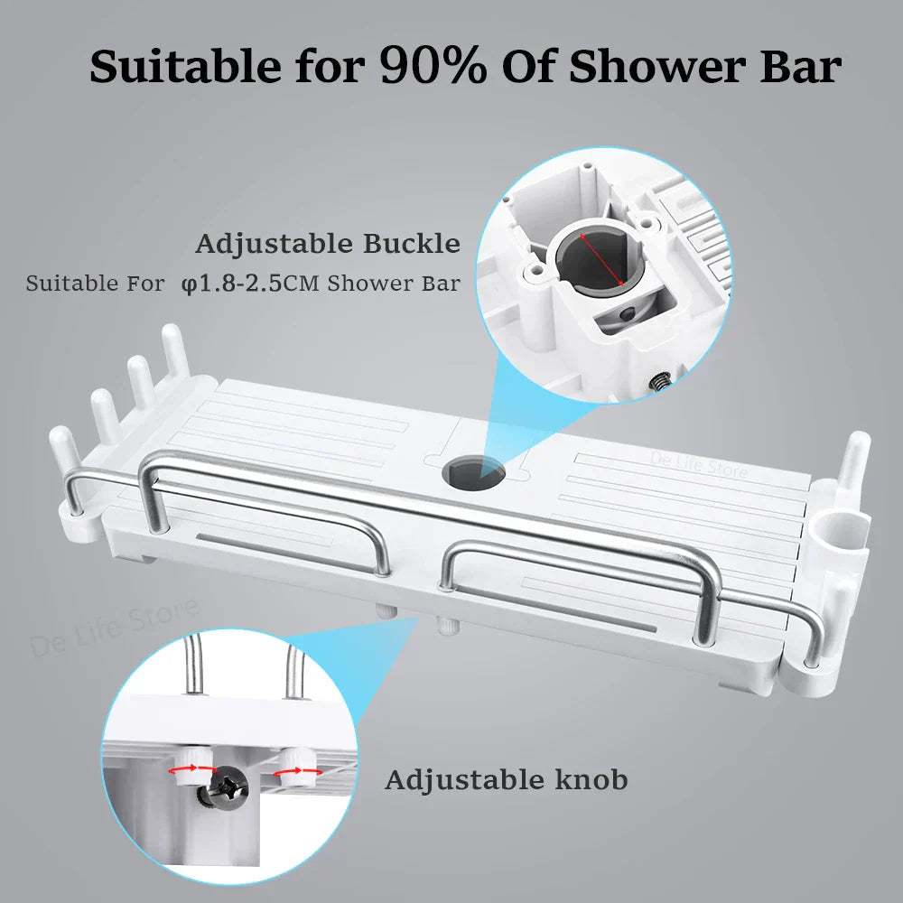 DuoShower Holder | Adjustable Shower Head Holder & Shelf | 2-in-1 Design | Space-Saving Plastic