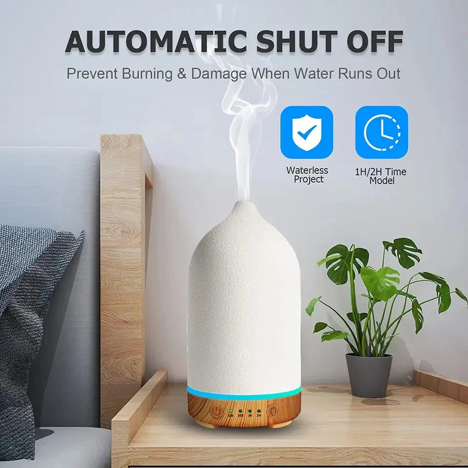 Aromisca Ceramic Aroma Diffuser | 100 ml Ultrasonic Humidifier | 7 LED Colors & Timer | Handcrafted Design | EU Plug