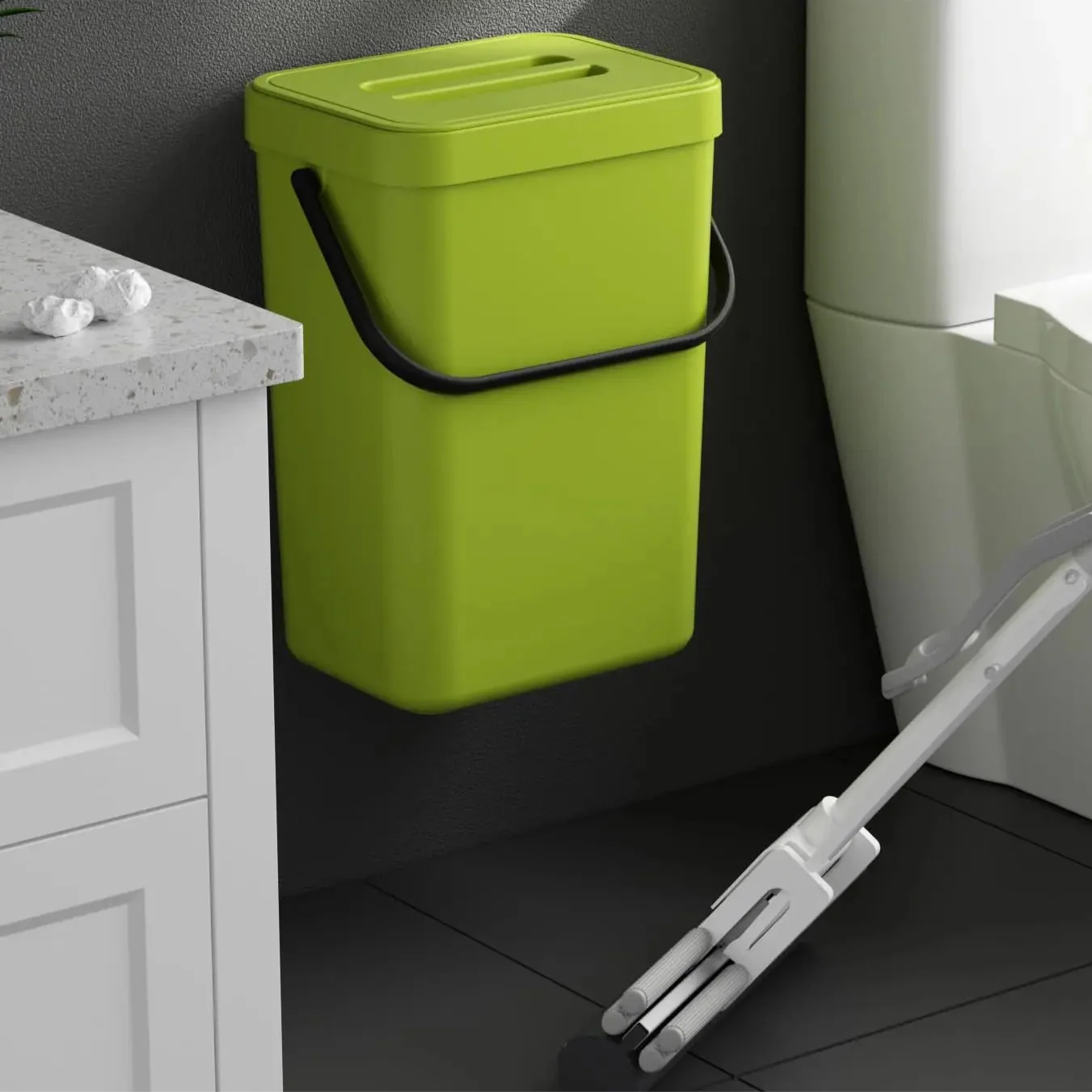 Binova Mini Trash Can | With Lid | Hanging & Wall Mount | Compact & Odor Blocking | For Kitchen, Bathroom & Office