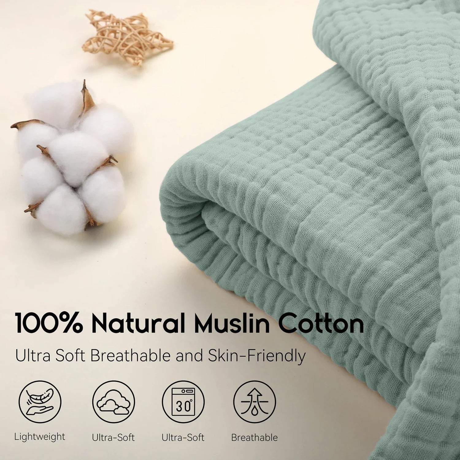 CottonBreeze | Muslin Blanket Made of 100% Cotton | 6-layer, Breathable & Lightweight | For Sofa & Bed