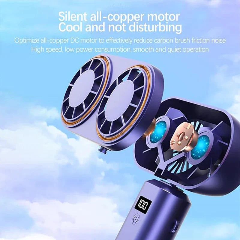 AerisCool Hand Fan Dual-Fan | 5-Level Cooling | Rechargeable & Digital Display