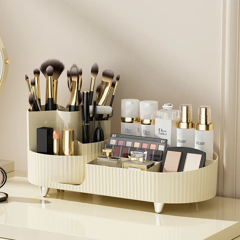 Clearlyn SpinBox Rotatable Makeup Organizer made of Plastic | Cosmetic Box with Compartments | 360° Rotating & Space-Saving | Acrylic Look