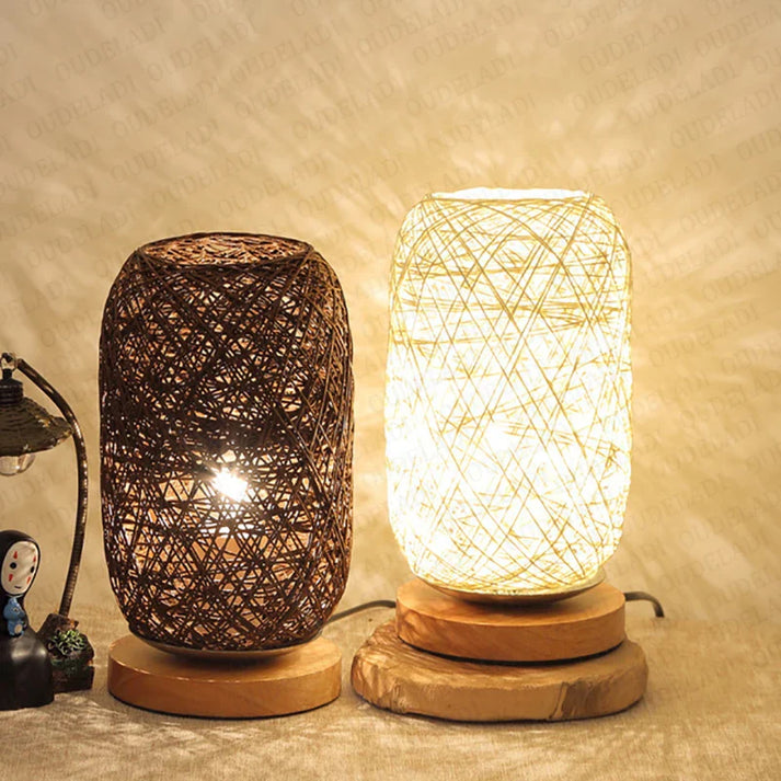 HolzLuma LED Table Lamp | Handcrafted from Wood & Rope | Warm White Light | For Bedroom & Living Room
