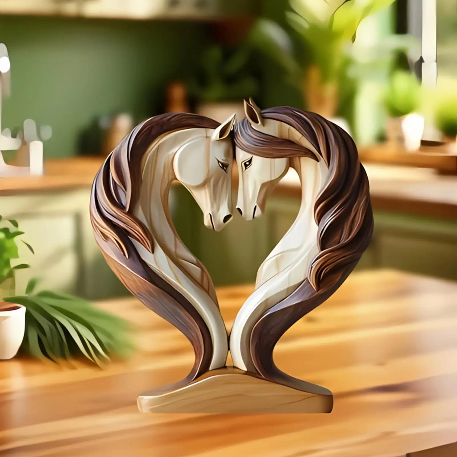 Equora Horse Sculpture | Wooden Horse Sculpture | 2D Design in Embrace Pose | Decoration for Living Room, Office & Children's Room