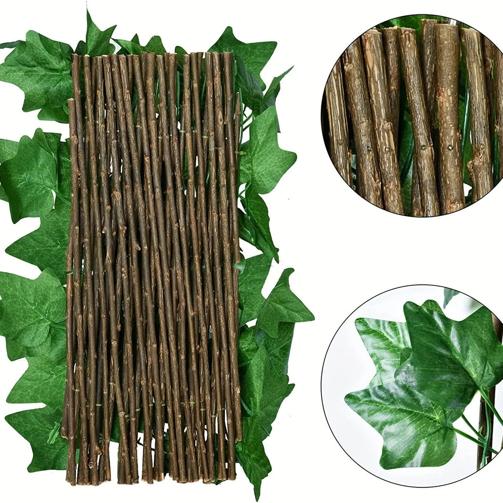 Decorative Privacy Screen Leafiva | Telescopic Fence with Artificial Leaves | Flexible & Weatherproof | Wood Look
