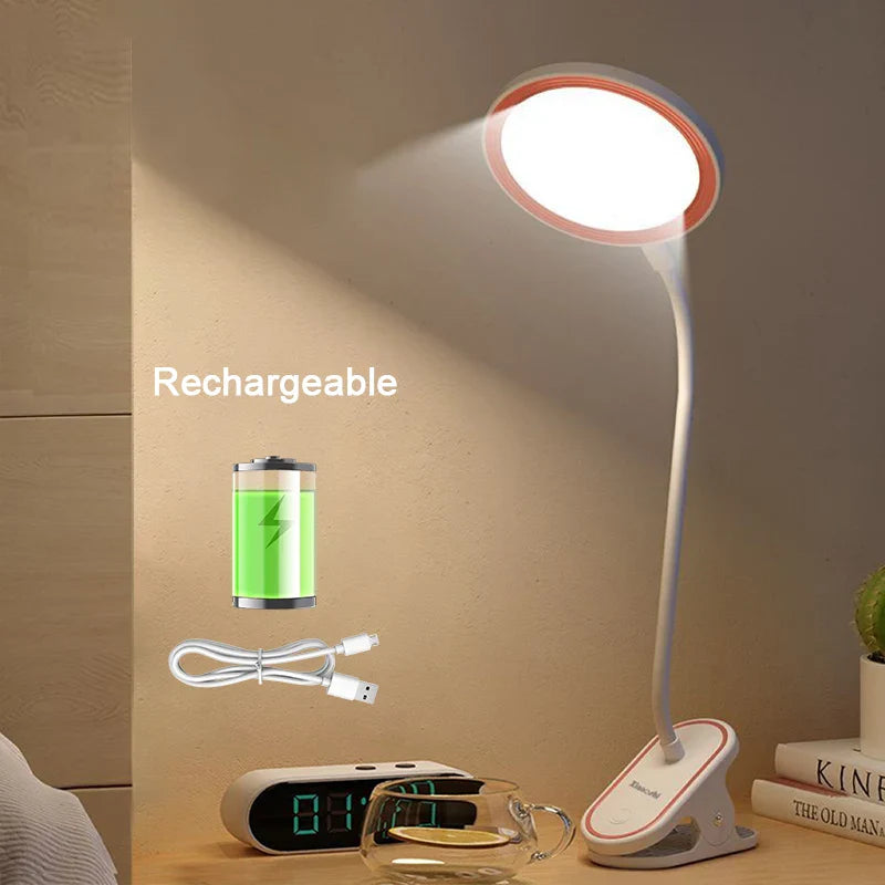 ClipLuma LED Desk Lamp | USB Rechargeable | 3 Brightness Levels | Eye-Friendly | With Clip Mount