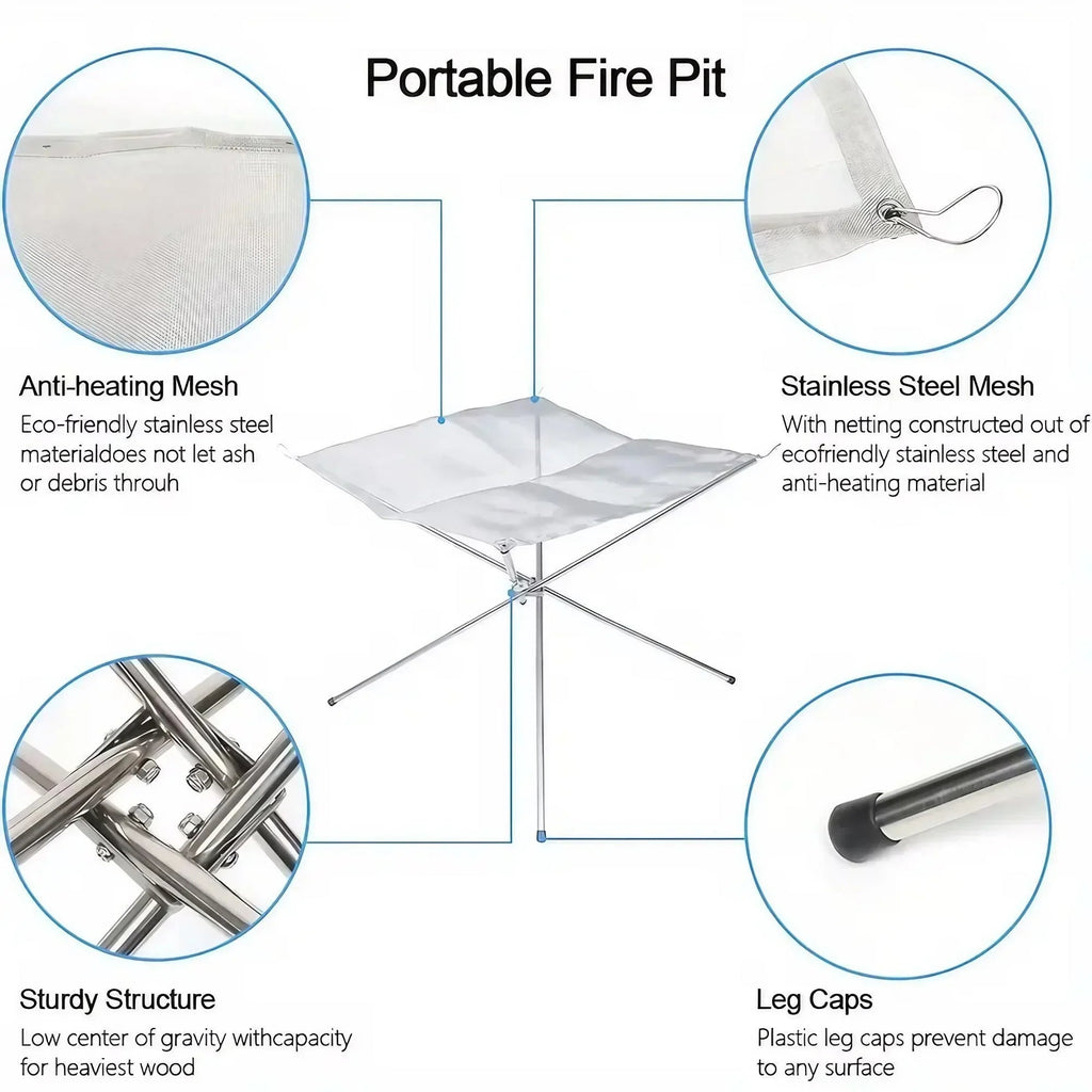 FlameFold | Portable Stainless Steel Fire Pit | Foldable & With Carry Bag | Ø 42 cm