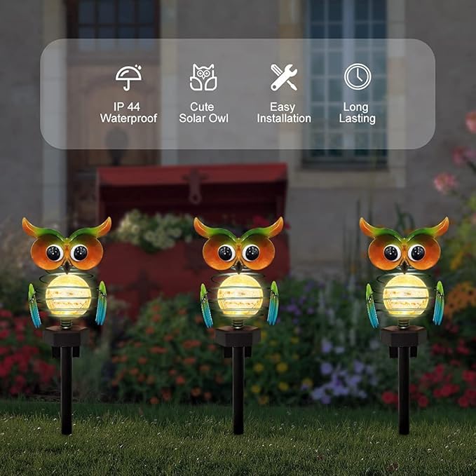 Owluna | Solar-Gartenleuchte Eule | Farbwechselnde LED-Dekoleuchte | Wetterfest für Garten und Außenbereich