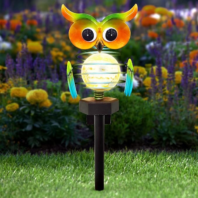 Owluna | Solar-Gartenleuchte Eule | Farbwechselnde LED-Dekoleuchte | Wetterfest für Garten und Außenbereich