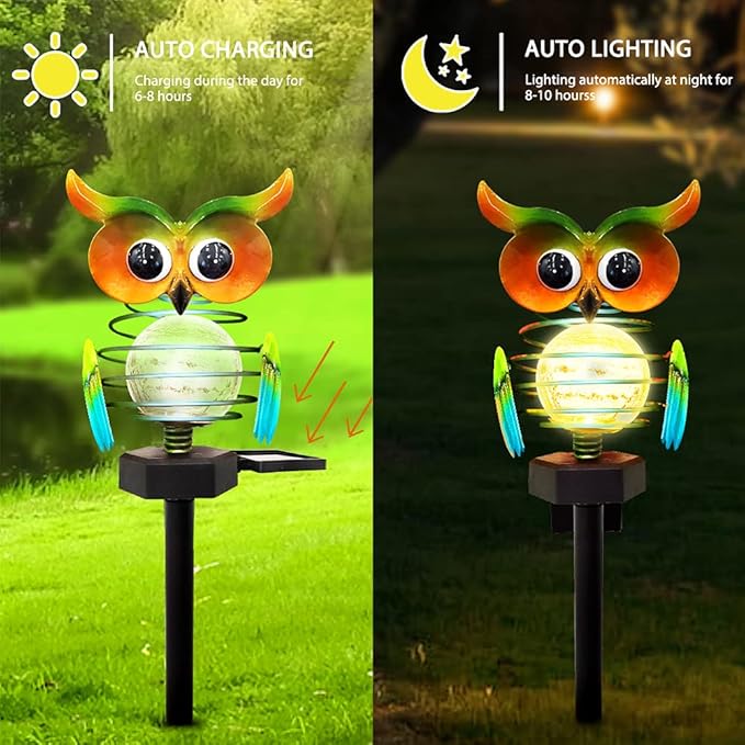 Owluna | Solar-Gartenleuchte Eule | Farbwechselnde LED-Dekoleuchte | Wetterfest für Garten und Außenbereich