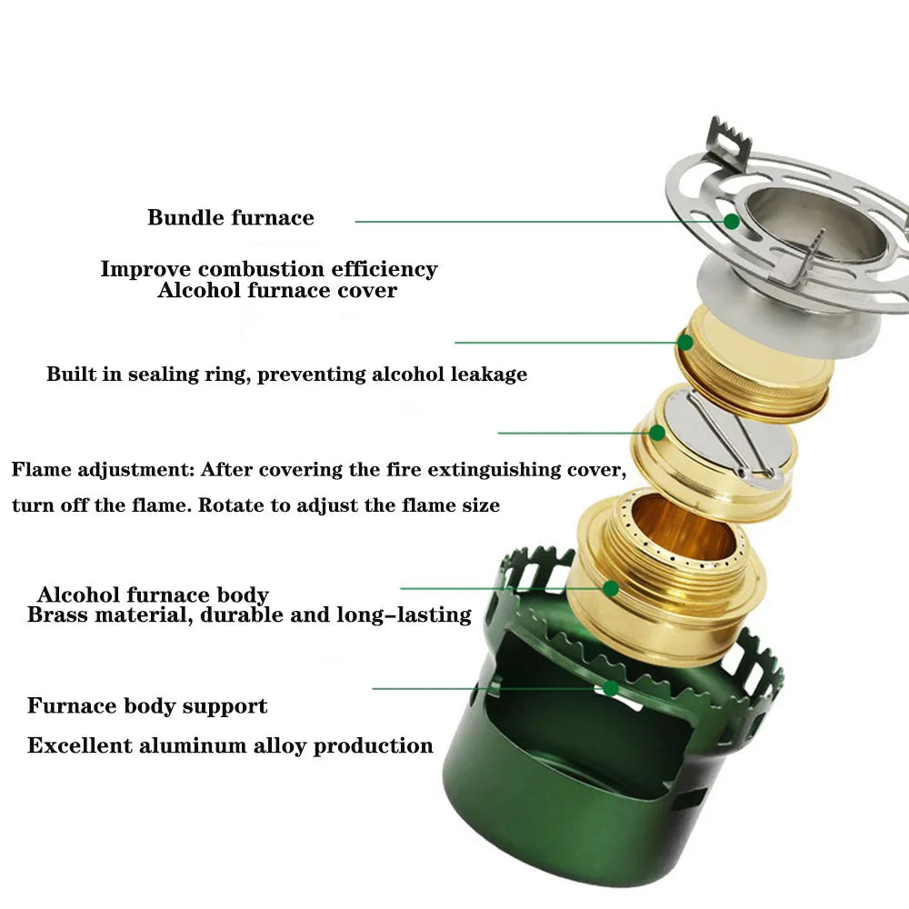 Flamvino Alcohol Stove Outdoor Portable | Mini Camping Stove for Hiking & Trekking | Compact Spirit Burner for Outdoor Kitchen & Survival