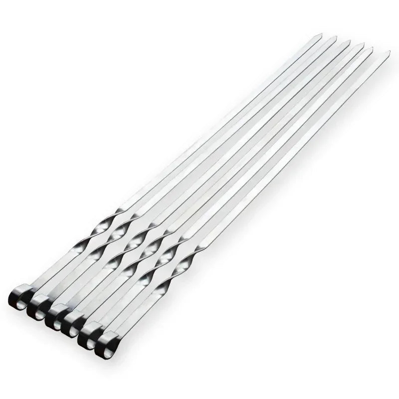 GrillSpear Grill Skewers 55 cm | Set of 6 | Stainless Steel with Beech Wood Handle | Extra Long & Heat Resistant