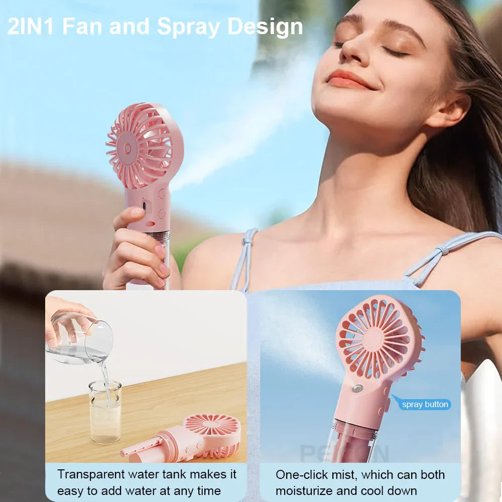 Brisella Air Mini Hand Fan with Air Humidifier | 4-Level Spray Function | USB Rechargeable | Portable & Quiet