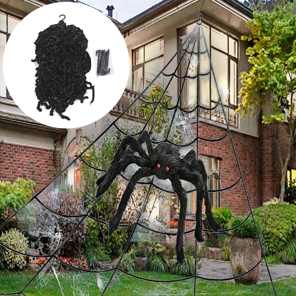 CreepyWeb XXL Spider Web | Triangular | 5 m | Fluffy Halloween Decoration for Garden & Home