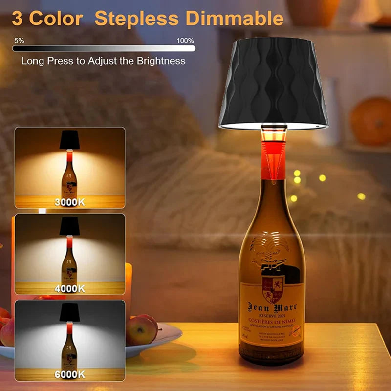 Bottle Lamp VinoGlow | 3-Color Touch Control | USB Rechargeable | IP54 Waterproof