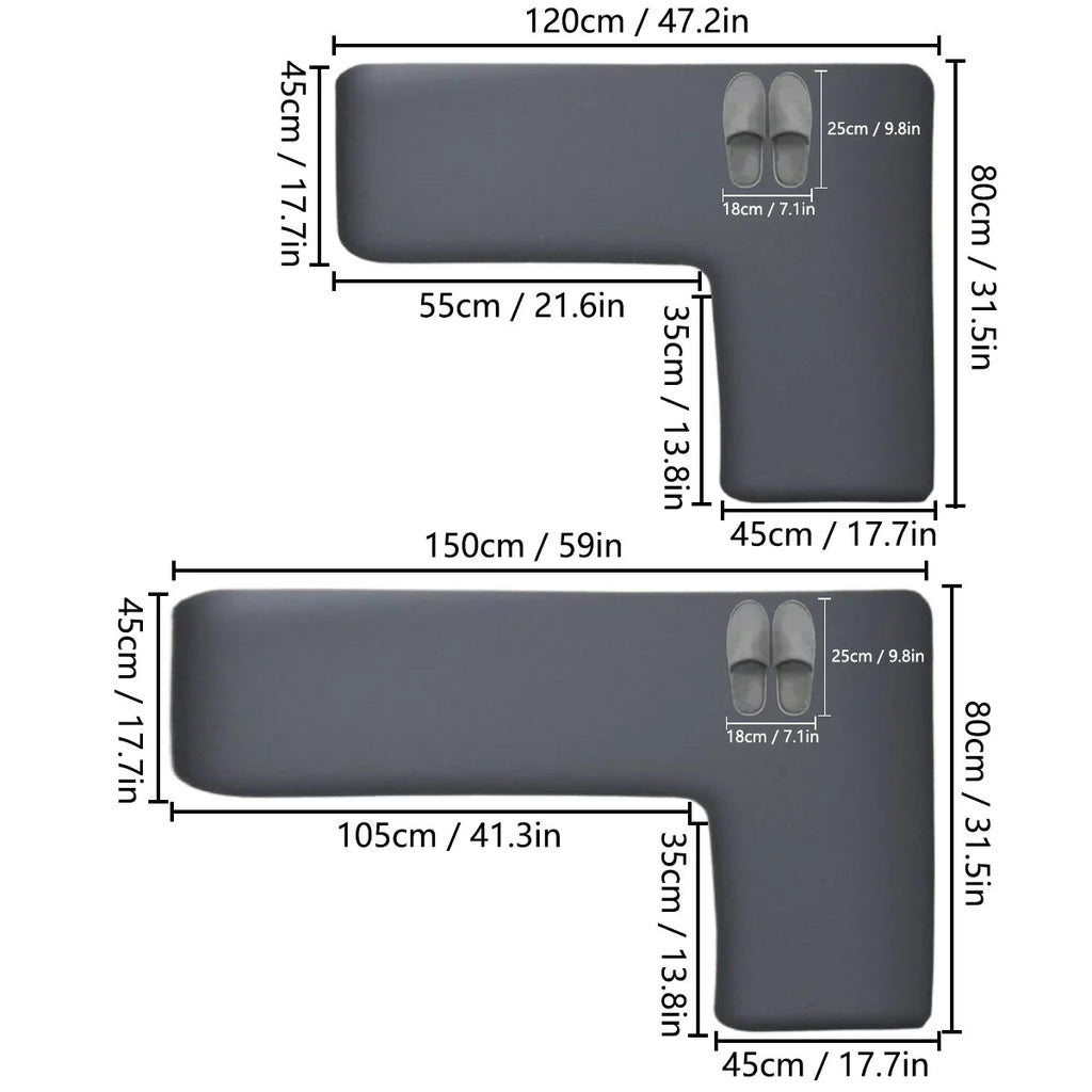 CleanLuxe Kitchen Mat | L-Shaped & Thickened | Non-Slip, Oil Absorbing & Dirt Repellent | Soft Flannel for More Comfort