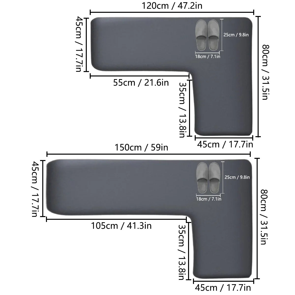 CleanLuxe Kitchen Mat | L-Shaped & Thickened | Non-Slip, Oil Absorbing & Dirt Repellent | Soft Flannel for More Comfort