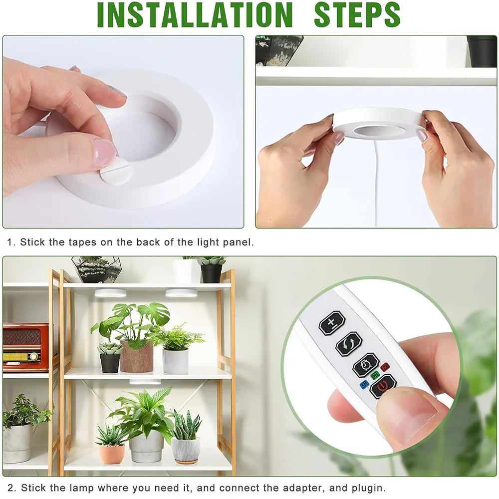 FloraHalo Plant Lamp | LED Full Spectrum Plant Lamp | 10 Brightness Levels & Timer | Ceiling & Under-Cabinet Halo Light for Houseplants