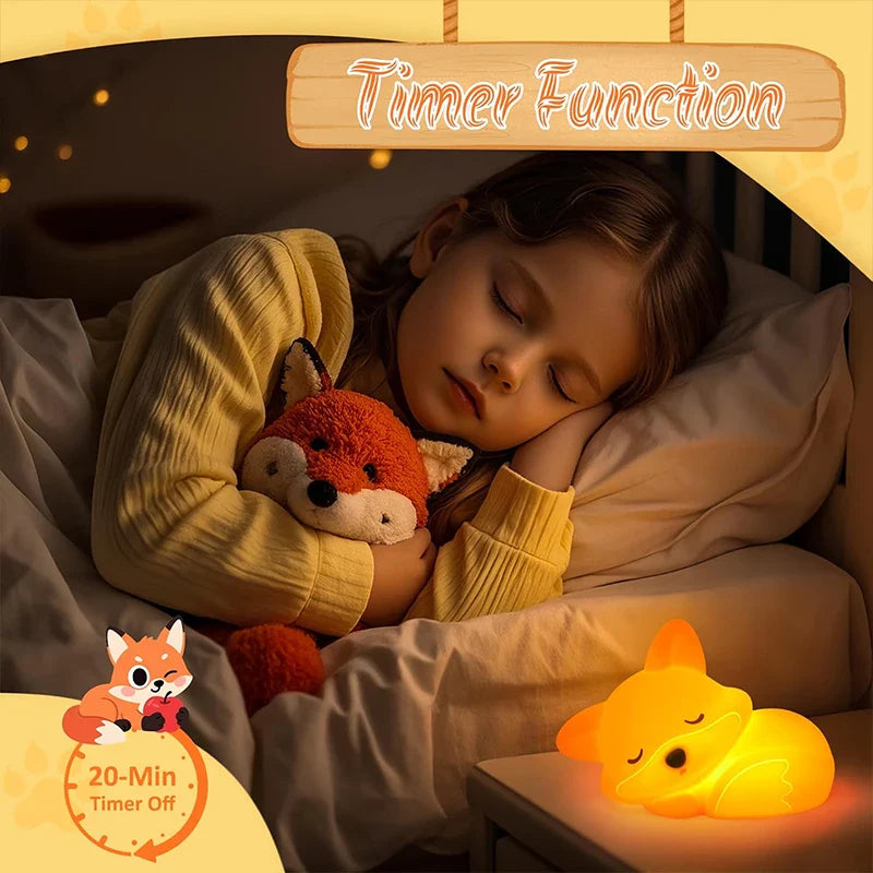 Fox Night Light Made of Silicone | Rechargeable, Dimmable & with Timer | Cute Gift Idea for Children & Adults