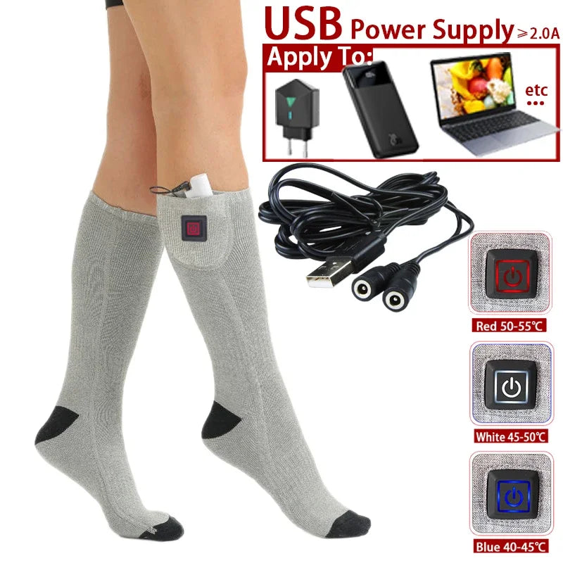 Electric Heated Socks | USB Warm Socks for Women & Men | 3 Heat Settings | Ideal for Skiing, Cycling & Outdoor | ThermaStep