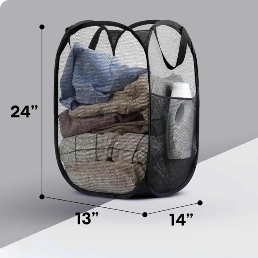 AirWash Large Laundry Basket | Foldable & Breathable | With Side Pocket & Carry Handles | For Home & Travel