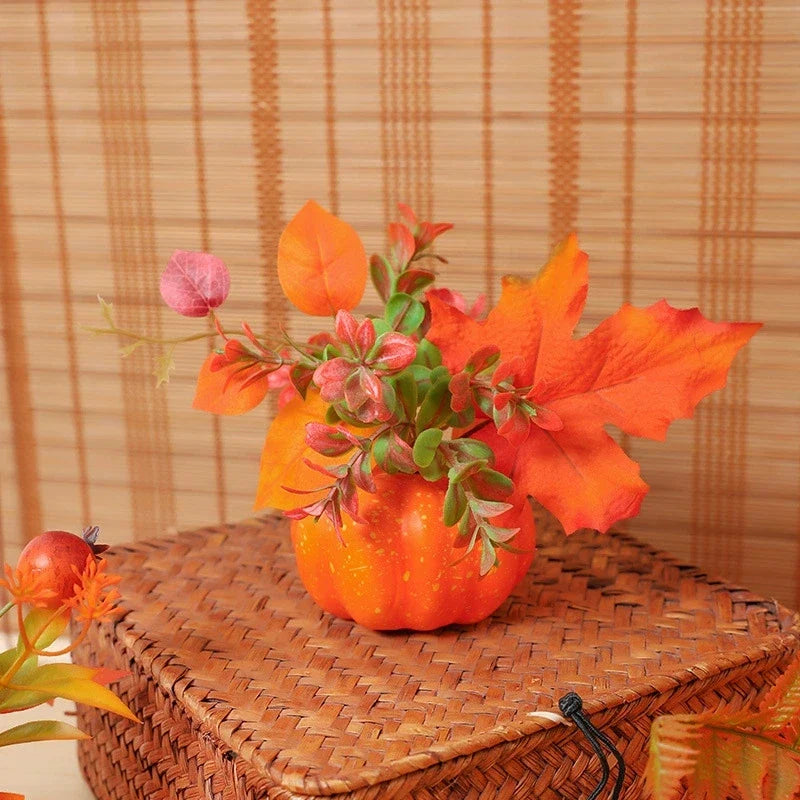Decorative Pumpkin AutumnCharm | Artificial Pumpkin with Maple Leaves | Autumn, Halloween & Thanksgiving Decoration