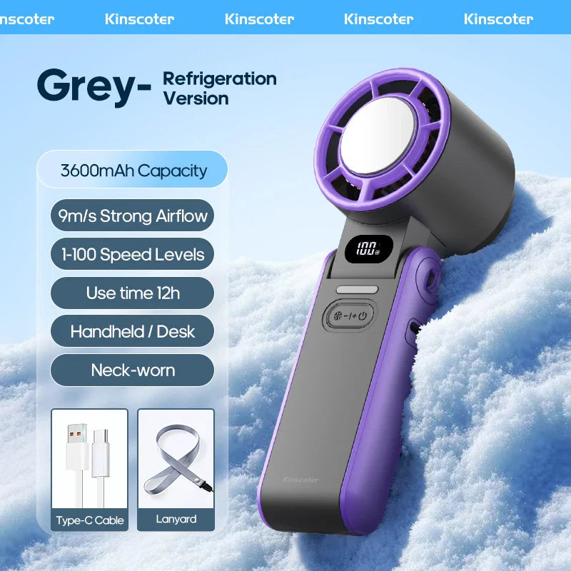 CoolityGo handheld fan with ice-cool technology | 100 speed levels | 3600mAh battery | Foldable & ultra-lightweight