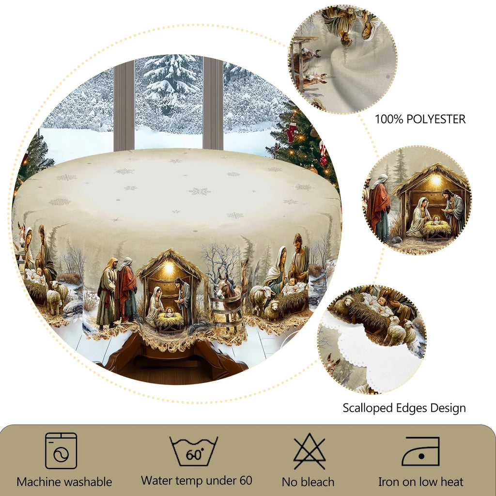 Celestiva | Christmas Tablecloth with Nativity Scene | Round & Rectangular | Festive Decoration for Indoor & Outdoor | Wipeable & Easy Care