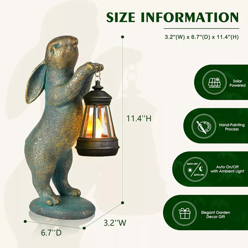 LunaHase | Solar-Hasenfigur mit Laterne | Wetterfeste Gartendekoration | LED-Solarleuchte
