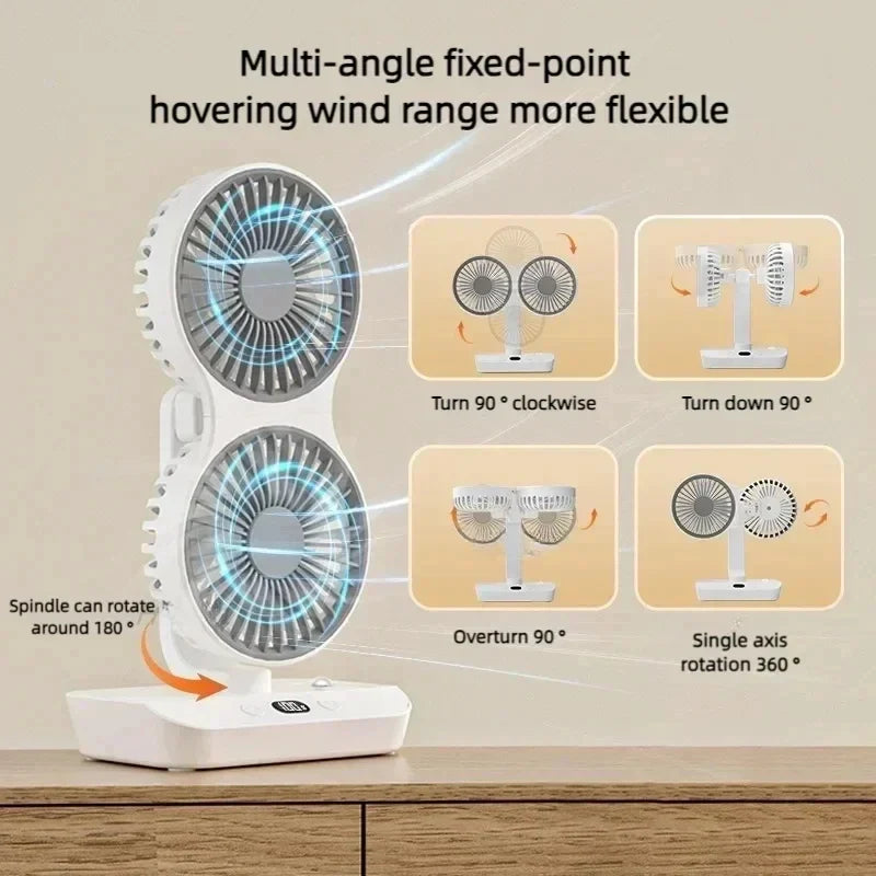 Brisano Table Fan Cordless | 8000mAh Battery | 90° Oscillating & 4-Speed Wind | LED Display & USB Charging