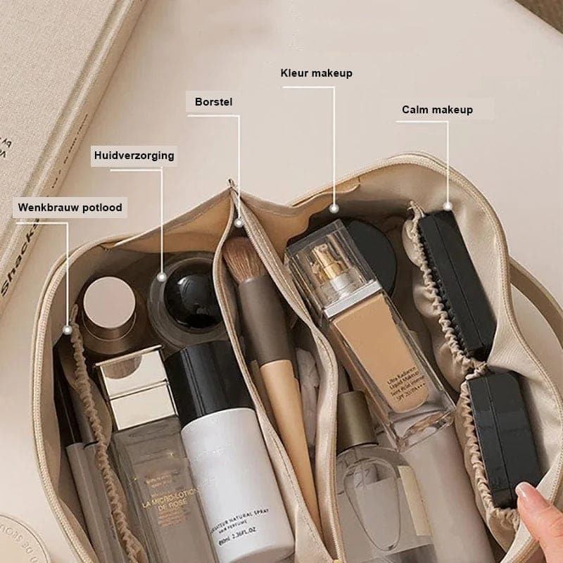 BellaPack Makeup Bag with Large Opening | Waterproof & Adjustable Compartments | 26x11x15 cm | For Travel & Everyday Use